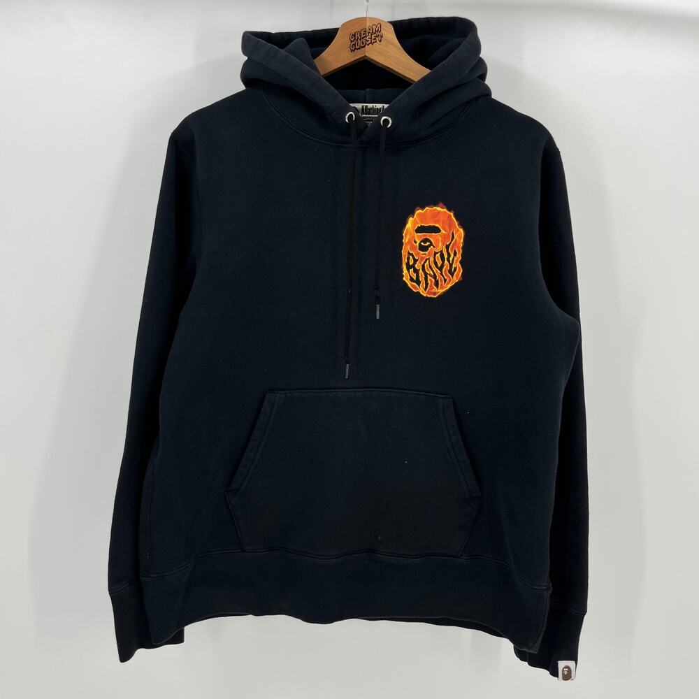 A Bathing Ape Head BAPE Nigo 2017 Burn Flame Logo Hoodie in Black L